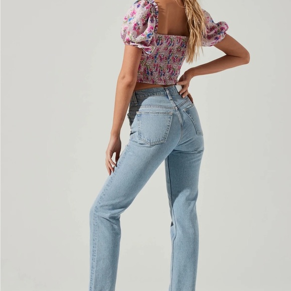 ASTR THE LABEL Lace Up Floral Puff Sleeve Top in Purple Multi Flora, Size XS - Picture 3 of 5